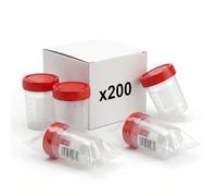 KMINA Collecteur d'Urine 120 ml (200 unités), Flacon de Prélèvement avec Bouchon à Vis Rouge, Gradué et avec Zone d'Écriture, Hygiénique