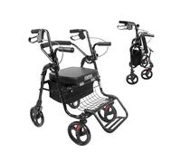 KMINA Déambulateur 4 Roues Pliable Léger, avec Siège, Fauteuil Roulant 2 en 1, Rollator Réglable, Confort Mobilité, Noir