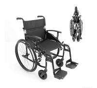 KMINA Fauteuil Roulant Pliable Léger en Aluminium (Assise 46 cm), Autopropulsé, Dossier et Repose-pieds Rabattables, Accoudoirs Réglables, Ceinture et Frein à Main