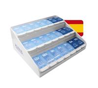KMINA Pilulier Semainier 7 Jours, Matin Midi Soir, Espagnol | Grand Format, Rangement Médicaments, Ouverture Bouton-poussoir, Du Lundi au Dimanche, Plastique, Breveté, Fabriqué en Europe