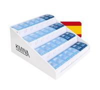 KMINA Pilulier Semainier 7 Jours, Matin Midi Soir Nuit, Espagnol | Grande Capacité, Grand Format, Rangement Médicaments, Ouverture Bouton-poussoir, Du Lundi au Dimanche, Plastique, Breveté