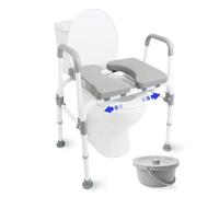 KMINA Rehausseur Toilette Adulte (Jusqu’à 180 kg), Chaise Percée, Siège Réglable, Avec Accoudoirs, Cadre Sécurité, Blanc - Made in Europe
