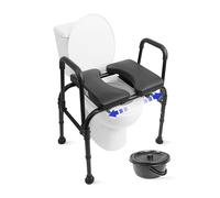 KMINA Rehausseur Toilette Adulte (Jusqu’à 180 kg), Chaise Percée, Siège Réglable, Avec Accoudoirs, Cadre Sécurité, Noir - Made in Europe