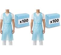 KMINA Tablier Plastique Jetable Polyéthylène LDPE, Imperméable Épaisseur 0,02 mm, 107 x 69 cm (Bleu, 100u) (Lot de 2)