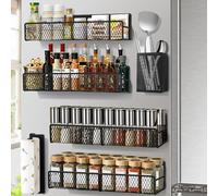 Kmise 6 Pièces Etagere Magnetique Frigo,Etagere cuisine Étagère Murale sans Percage Etagère Réfrigérateur,Porte-serviettes en papier et seaux à couverts