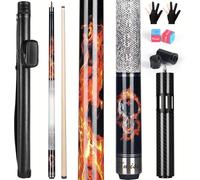 Kmise Bâton de billard professionnel, bâtons de billard en érable canadien de 18, 19, 20 oz, manche à faible déviation avec extension télescopique en fibre de carbone (567 g, flamme orange)