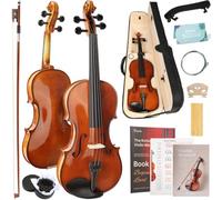 Kmise Ensemble complet de violon 4/4 en ébène haute densité, violon acoustique brillant pour adultes, débutants, étudiants avec étui de violon, colophane, cordes, archet, épaulière et guide (marron
