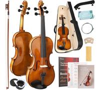 Kmise Ensemble complet de violon 4/4 en ébène haute densité, violon acoustique brillant pour adultes, débutants, étudiants avec étui de violon, colophane, cordes, archet, épaulière et guide guide