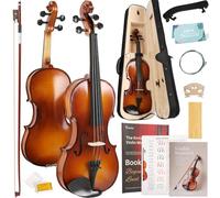 Kmise Kit de démarrage pour violon 1/2 pour étudiants, débutants et adultes, ensemble de violon acoustique en ébène de qualité avec étui rigide, archet, colophane, cordes supplémentaires, épaulière