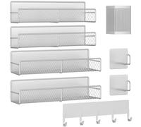 Kmise Lot de 4 étagères à épices magnétiques pour réfrigérateur, 100 % métal, pour économiser de l'espace, sans perçage, pour la maison, la cuisine, la buanderie, l'organisation mobile, blanc