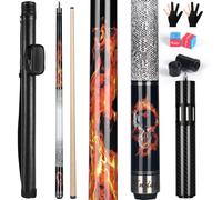 Kmise Queue de billard professionnelle en érable canadien avec extension télescopique en fibre - 147 cm - 567 g - Fabriquée à la main - Avec étui en cuir, craie de piscine et gants - Flamme orange