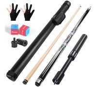 Kmise Queue de billard professionnelle en érable canadien fabriquée à la main avec étui en cuir, craie de billard et gants - 147 cm - 567 g