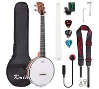 Kmise Ukulélé banjolele ténor 4 cordes 66 cm avec sac, accordeur, sangle, règle, clé à pont, jaune brunâtre