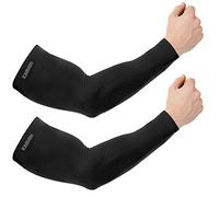 KMMIN Manchettes de Bras, Soleil Bras Manches Glacé Sun UV Protection UPF 50 Écran Gants de Protection Conduite Activité en Dehors Adultes Tatouages Couvrants - Noir - Pair de 2