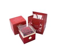 KMOCEPLY Boîte cadeau rose éternelle avec sac en papier - Boîte à bijoux faite à la main - Fleur préservée romantique pour petite amie, épouse, mère, anniversaire, Saint-Valentin, anniversaire de