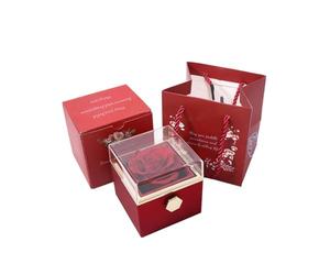 KMOCEPLY Boîte cadeau rose éternelle avec sac en papier - Boîte à bijoux faite à la main - Fleur préservée romantique pour petite amie, épouse, mère, anniversaire, Saint-Valentin, anniversaire de