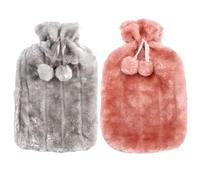 KMOCEPLY Lot de 2 bouillotte à Pompons - Grande capacité - en Fausse Fourrure - en Fausse Fourrure de Lapin - Décoration pour l'hiver - Cadeaux