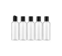 KMOCEPLY Lot de 5 flacons de voyage en plastique transparent pour articles de toilette avec couvercles noirs - Mini bouteilles d'air en PET - Bouteilles de voyage pour gel douche
