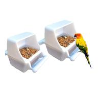 KMOCEPLY Mangeoire à oiseaux à suspendre en forme de cage à oiseaux - Distributeur de nourriture anti-éclaboussures pour perroquet, pigeon, perruche - Équipement en plastique - Lot de 2