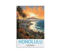 KmoNo Honolulu Hawaii - Affiches de voyage vintage sur toile pour salon, chambre à coucher (50 x 75 cm)