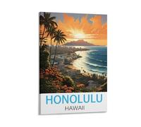 KmoNo Honolulu Hawaii Poster vintage de voyage sur toile pour salon, chambre à coucher 20 x 30 cm
