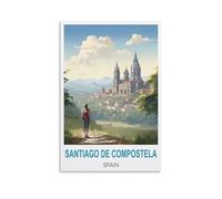 KmoNo Impression sur toile de Saint Jacques de Compostelle Espagne - Décoration murale vintage pour salon, chambre à coucher - 40 x 60 cm