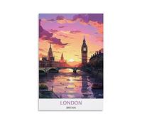 KmoNo Poster de voyage vintage Britain London - Décoration murale sur toile pour salon, chambre à coucher - 20 x 30 cm
