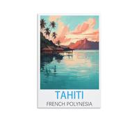 KmoNo Poster mural vintage de Tahiti en Polynésie française - Décoration murale sur toile pour salon, chambre à coucher - 20 x 30 cm