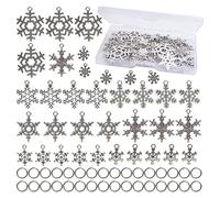 KMOSPAD Lot de 40 breloques en forme de flocon de neige en alliage argenté antique et 40 anneaux ouverts K blancs avec une boîte en plastique pour la fabrication de bracelets et de bijoux