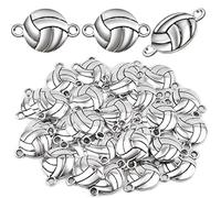 KMOSPAD Lot de 50 breloques en forme de ballon de volley-ball en alliage argenté vieilli - Pendentifs vintage sur le thème du sport - Fournitures d'artisanat pour la fabrication de bracelets, de