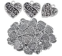 KMOSPAD Lot de 50 breloques vintage en forme de cœur en alliage avec inscription « Mom » - Fournitures d'artisanat pour la fabrication de bijoux