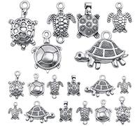 KMOSPAD Lot de 60 breloques tibétaines en forme de tortue de mer - En alliage - Style vintage - Pour fabrication de colliers, bracelets, bijoux, loisirs créatifs - 6 styles, Argent