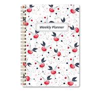 KMQOY To Do List Notebook - Undated Weekly Planner Diary A5 Spiral Productivity Checklist Organizer 52 Tear Off Pages with Habit Tracker, Pink Cherries