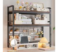 KMQRDZi Clapier de bureau d'ordinateur à 2 niveaux avec plan de travail en bois, organiseur en maille de fer, 75 cm de large