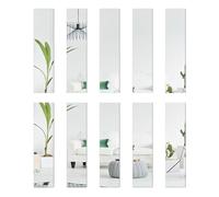 KMQRDZi Lot de 10 miroirs en verre - 5 x 20 cm chacun - Carreaux de miroir - Décoration murale - Autocollants rectangulaires - Effet 3D - Miroir mural autocollant - Bricolage sans cadre - Argenté