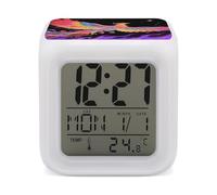 KMRHOUTIQ Radiant Phoenix Réveil numérique pour chambre à coucher, veilleuse à 7 couleurs changeantes avec fonction snooze, affichage de la température, lampe de chevet à intensité variable, horloge