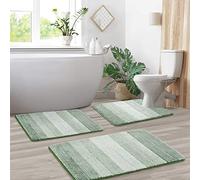 KMSON Lot de 3 tapis de bain ombrés avec tapis en forme de U, antidérapant, ultra doux et absorbant l'eau, lavable en machine, séchage rapide, tapis de sol pour chambre à coucher, salon, vert