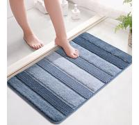 Kmson Tapis de bain chenille à poils longs, antidérapant, ultra doux et lavable, en microfibre moelleuse et épaisse et absorbante pour salle de bain et baignoire, 50,8 x 81,3 cm, bleu