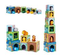 KMTJT Animal Sauvage Cube Bebe Jouets de 1 2 3 an, Montessori Cube A Empiler Bebe Jouet 2 Ans, Cubes Empilables Jeux Bebe 18 Mois, Cadeau Noel et Cadeau Anniversaire Enfant 1 2 an