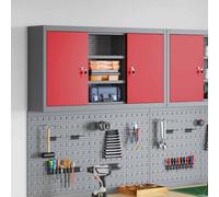 KMTNERVG Armoire à outils en acier avec étagère et serrure à came au design industriel, armoire à outils en acier et bois, étagères en acier réglables, armoire en métal rouge gris