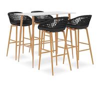 KMTNERVG Ensemble de bar 5 pièces Blanc Noir Plateau MDF | Pieds en métal aspect bois, chaises de comptoir pour restaurant, tabouret de bar avec dossier en maille