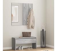 KMTNERVG Ensemble de garde-robe gris Sonoma en bois | Banc de couloir avec tiroir, patère, miroir, siège jusqu'à 110 kg, instructions de montage incluses (français non garanti)