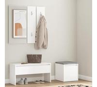 KMTNERVG Ensemble de meubles de couloir avec miroir blanc en bois | Avec tringle à vêtements, banc de couloir avec tiroir, tabouret, espace de rangement, siège, capacité de charge de 110 kg