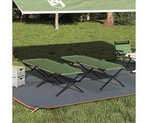 KMTNERVG Lot de 2 lits de camping pliants en tissu Oxford avec cadre en acier - Pliable - Minimaliste - Vert - 210 x 80 x 46 cm