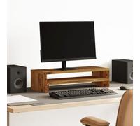 KMTNERVG Support d'écran aspect bois vieilli 54 x 22 x 15 cm en bois avec espace de rangement, rehausseur pratique pour plus d'ordre et de confort visuel sur le lieu de travail, facile d'entretien