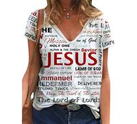 Kmuing T-Shirt décontracté d'été à col en V pour Femmes Jesus Just Breathe T-Shirt Graphique à Manches Courtes imprimé