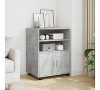 KMUNGDWG Bac à roulettes gris béton 60 x 48 x 81 cm en bois avec compartiments ouverts et compartiment d'armoire, armoire à roulettes facilement mobile avec deux roulettes pivotantes verrouillables