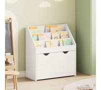 KMUNGDWG Bibliothèque pour enfant - Blanc brillant - 60 x 29,5 x 69 cm - Bibliothèque en bois avec compartiments et tiroirs - Design autonome pour chambre d'enfant - Montage facile