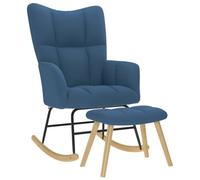 KMUNGDWG Chaise à bascule confortable avec repose-pieds en tissu bleu, rembourrée en polyester épais, cadre en bois et métal, mouvement de balançoire doux, repose-pieds polyvalent