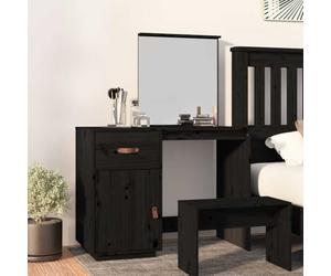 KMUNGDWG Coiffeuse en pin massif noir 95 x 50 x 134 cm avec miroir, bureau en bois noir avec tiroir et 2 compartiments, table cosmétique avec porte pour chambre à coucher
